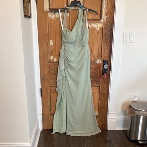 Azazie Maive Dusty Sage One-Shoulder Gown